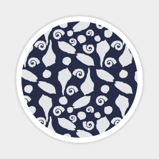 Summer Seashell Silhouettes Pattern - White on Navy Blue Magnet